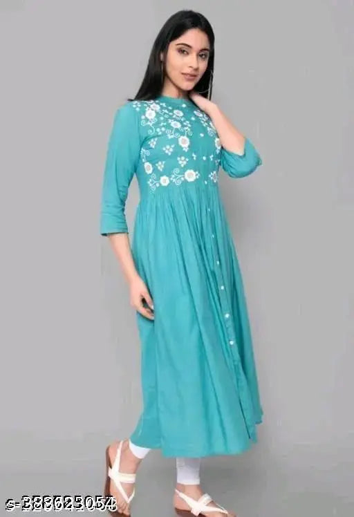 Embroidered Rayon three-quarter sleeve blouse, Indian craftsmanship - M (38in bust, 46in length), L (40in bust, 46in length), XL (42in bust, 46in length), XXL (44in bust, 46in length)