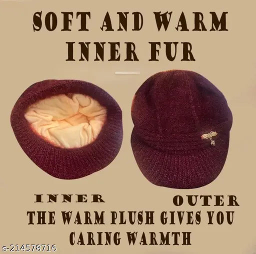 Stylish wool beanie hat for girls, onesize self-design, Indian origin