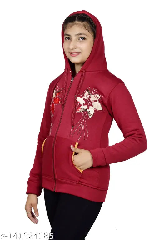 Embellished wool hoodie for girls, latest design, full sleeve, size 11-12 years