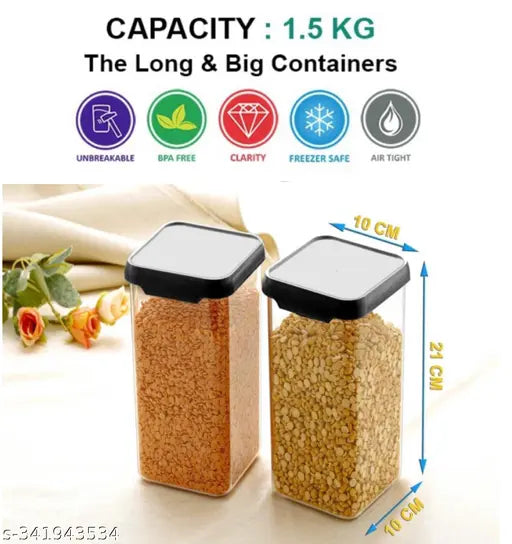 Plastic airtight kitchen containers, set of 8 (1500ml each), ideal for fridge storage - Big & long