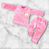 Furry velvet pink sweater set for little ones, self-design net pattern, winter collection