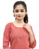 Striped net cotton kurta for girls self design, three-quarter sleeves, sizes 9-10 years, 10-11 years, and 12-13 years. Indian-made straight kurta for kids fashion