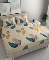 Alpha Home Microfiber Fitted Double Queen Bedsheet with 2 Pillow Covers, botanical print on 68" mattress (70x76), suitable for heavy winter, adult use