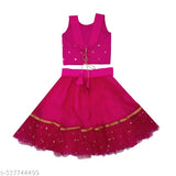 Fully stitched embroidered silk blend lehenga choli and net dupatta set for girls aged 6 months to 10 years, showcasing intricate Indian craftsmanship
