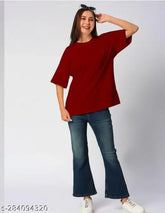 Maroon cotton over-sized t-shirt for women, perfect fashion statement for casual wear
