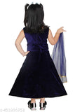Navy Blue Velvet Embroidered Lehenga Choli for Kid Girls, Indian party wear