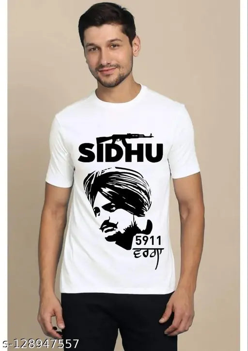Printed polyester Sidhu Moose Wala short sleeve t-shirt, Indian fashion apparel