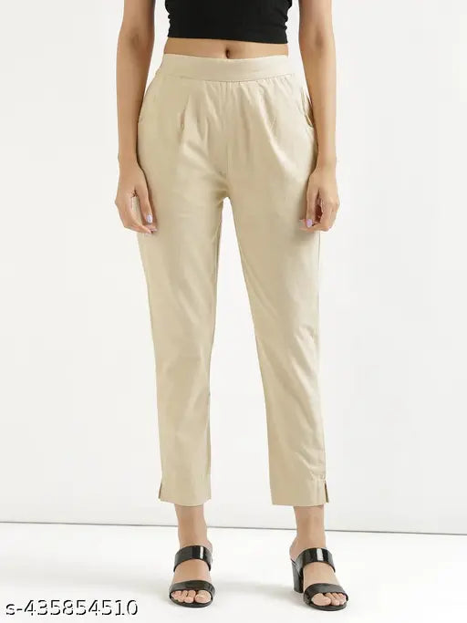 Women's/Girls 100% cotton solid trousers, regular fit, mid-rise, half-elasticated waist, casual wear essential for any occasion, Made in India
