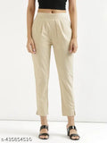 Women's/Girls 100% cotton solid trousers, regular fit, mid-rise, half-elasticated waist, casual wear essential for any occasion, Made in India