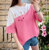 Fancy cotton-blend short-sleeved top, solid net design, women's sizes S-XL