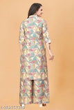 Art Silk Palazzo Kurta Set, printed net, three-quarter sleeves, perfect for weddings or formal events