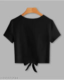 Black knot crop top t-shirt, women's lycra, short sleeves, three butterfly printed