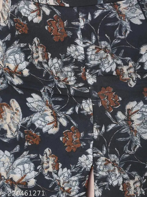 Georgette printed net Sheero black front slit skirt (N), size 32, Indian origin