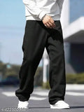 Boy baggy black oversized jeans, denim with solid pattern, fashionable casual wear for men