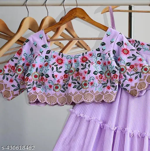 Embroidered Georgette Lehenga Choli set for women, free size, Indian-inspired traditional wear with net dupatta