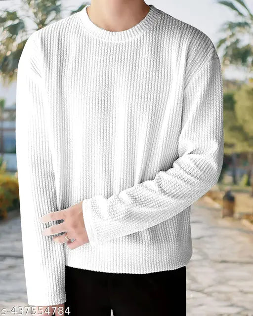 Premium cotton blend long-sleeved men's t-shirt, solid design, M size with 38" chest and 27" length