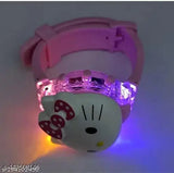Pink silicon Hello Kitty digital watch for kids, multicolor LED flashing lights, music feature, protective face cover, LCD dial. Ideal birthday gift for girls aged 3-9
