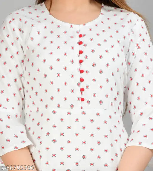 Rayon printed Anarkali kurti by Khhubhi Fashion, three-quarter sleeves, vibrant patterns on display