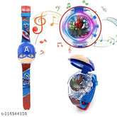 Marvel Avengers Luminous Clock: Kids' flashing light music watch in plastic case, featuring Spiderman and Batman characters