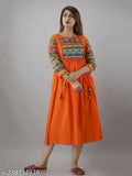 Rayon printed solid dyed flare long kurta, Indian three-quarter sleeve women's fashion in single size combos