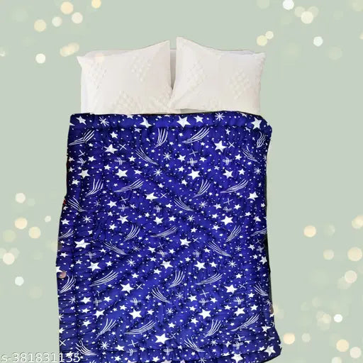 Blue microfiber quilt, 3D printed star design, ideal for AC rooms or travel