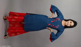 Rayon embroidered kurta-sharara set for women, three-quarter sleeves, single size available, Indian traditional wear on model