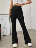 Ajira cotton lycra boot cut slim fit trousers, designed for women's comfort, with drawstring feature and adjustable waist