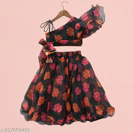 Fancy printed Georgette lehenga choli for kids (2-8 years), Indian festive wear with intricate prints