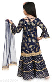 Chiffon chappa print sarara kurti set with duppatta for kids, vibrant floral design in multiple color sizes, Indian ethnic wear