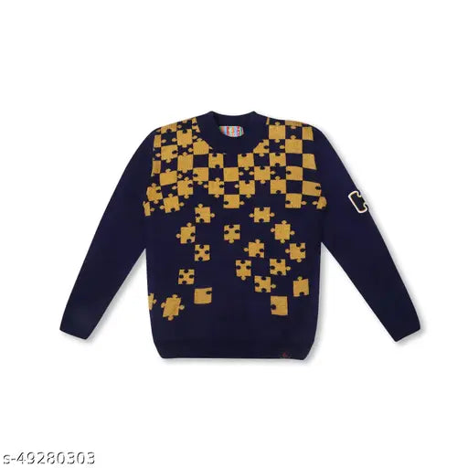 Acrylic self-design round neck sweater for kids, daffodil yarns, winter party essential