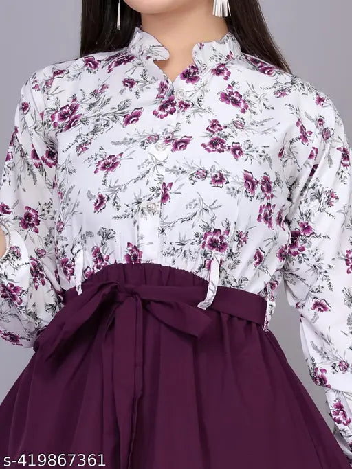 Crepe-fabric printed jumpsuit for women, long sleeves, feminine design from India