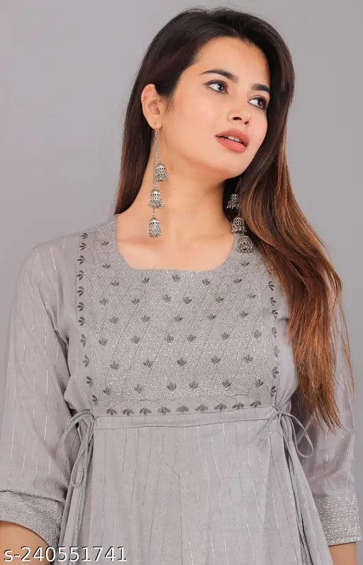 Grey Rayon Printed Anarkali Kurta for Women - Elegant, comfortable, and festive-ready Indian fashion
