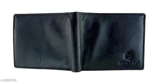 Black genuine leather RFID-blocking men's wallet, 2 compartments, suitable for old & new Indian currency