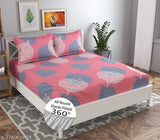 White Glace cotton, elastic fitted bedsheet with 2 floral pillow covers - Geiva brand, ideal for summer adult use