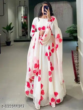Stylish Georgette printed gown and dupatta set, trendy heart design with pearl border for women (S-XXL)