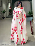 Stylish Georgette printed gown and dupatta set, trendy heart design with pearl border for women (S-XXL)