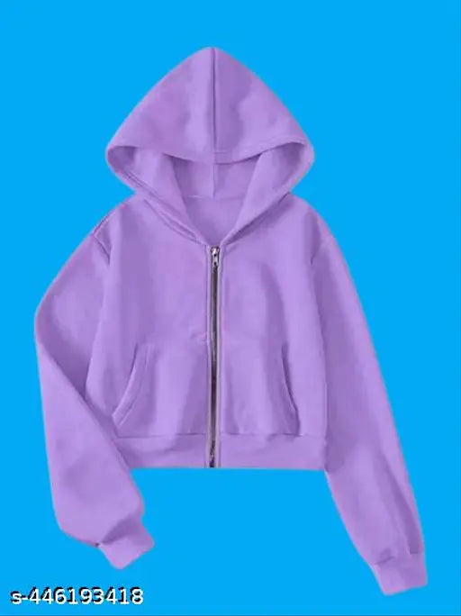 Lavender wool crop hoodie for kids aged 9-16 years, solid pattern