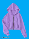 Lavender wool crop hoodie for kids aged 9-16 years, solid pattern