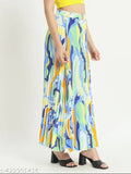 Floral print crepe elastic waist pleated A-line skirt for women, versatile and sophisticated choice for all occasions. Size 26-38 inches (waist, length, hip). Made in India