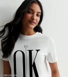 Breathable polyester women's half sleeve t-shirt, 'It's Okay Don't Worry' printed, for workouts & casual wear