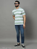 Navy blue cotton blend men's polo collar striped t-shirt, short sleeves with pocket