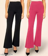 Trendy women's regular fit, relaxed polycotton trousers (pack of 2), solid color, versatile fashion for everyday style