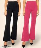 Trendy women's regular fit, relaxed polycotton trousers (pack of 2), solid neutral color, versatile fashion essentials for everyday wear