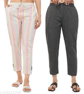 Trendy cotton women's trousers self-design, two pairs in sizes M-XXXL, natural comfort meets durability, India origin