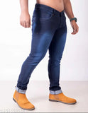Men's dark blue denim slim fit jeans, size 28/30/32, solid pattern, Indian origin