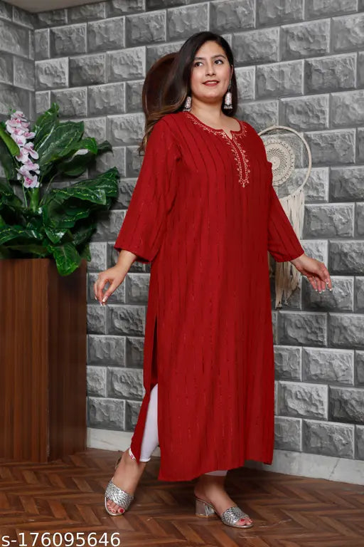 Rayon striped ethnic kurti, three-quarter sleeves, 4XL (Bust Size: 48in, Length: 48in), stylish option for events and family functions