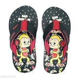 Black EVA sole, rexine slippers with printed net pattern for kids' casual wear, perfect fit and comfortable