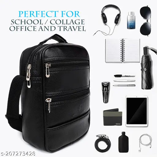 Faux leather men's sling bag, solid net design, perfect for travel or office use