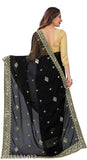 Black Georgette HEVY KAJUKATRI saree with separate art silk blouse, embellished Indian saree in free size