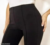 Fancy black cotton-lycra trousers for women and girls - solid net, available in sizes 24, 26, 28, 30, 32 (Waist: 24/26/28/30/32, Hip: 26/28/30/32/32) - India-made women's fashion apparel
